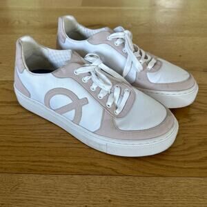 Loci - Classic Neon Recycled Sneakers in White and Pinkish